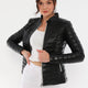 Clara Puffer Black Leather Jacket Women Jeyka