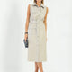 Kathy Beige Round Belt Leather Dress