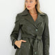 Tracy Khaki Green Leather Trench Coat Women