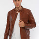 Bruno Tan Leather Jacket Men Jeyka
