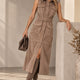 Kathy Suede Beige Round Belt Leather Dress