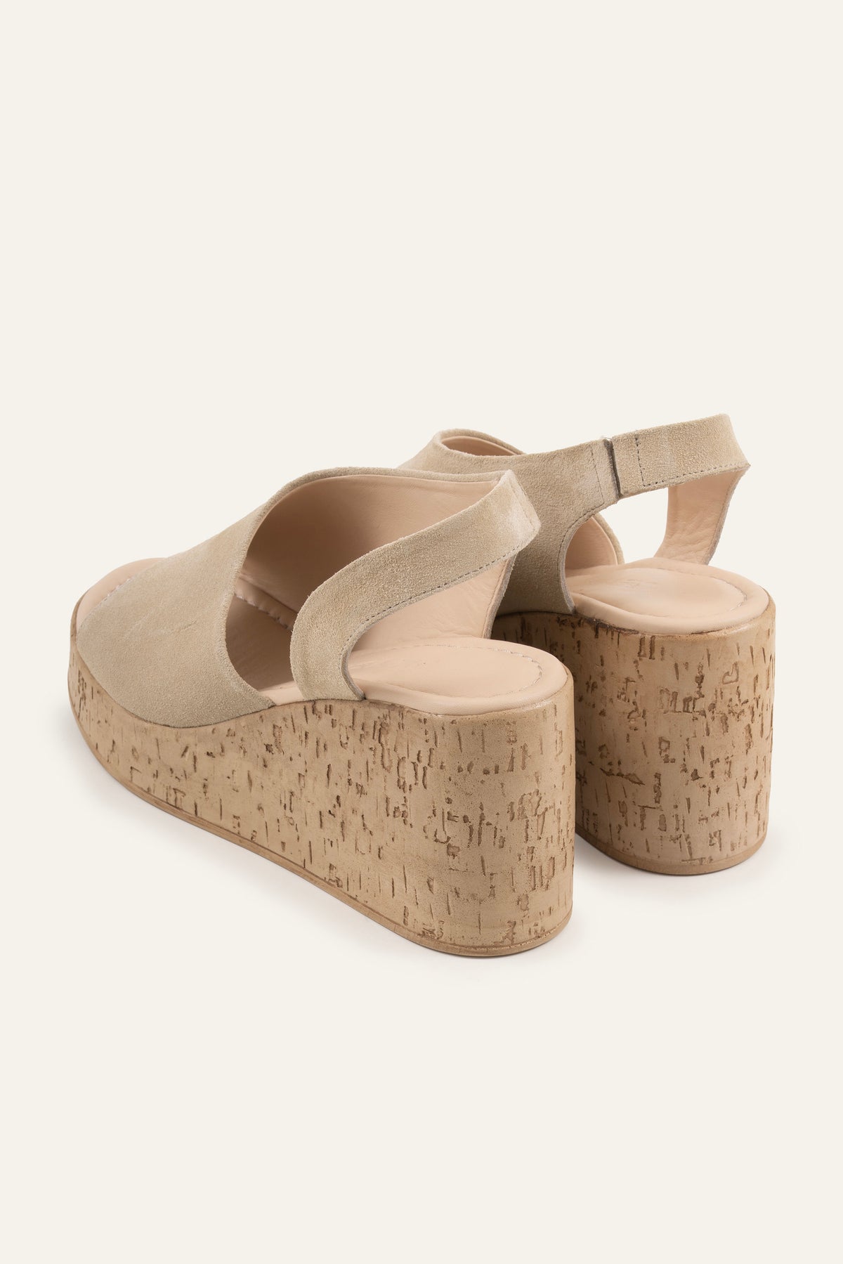 Alacati Genuine Suede Women Cork Wedge Sandals Beige - view 3