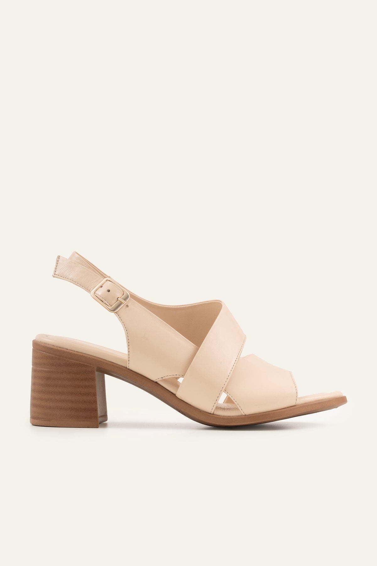 Ancona Genuine Leather Women Block Heel Sandals Cream - view 1