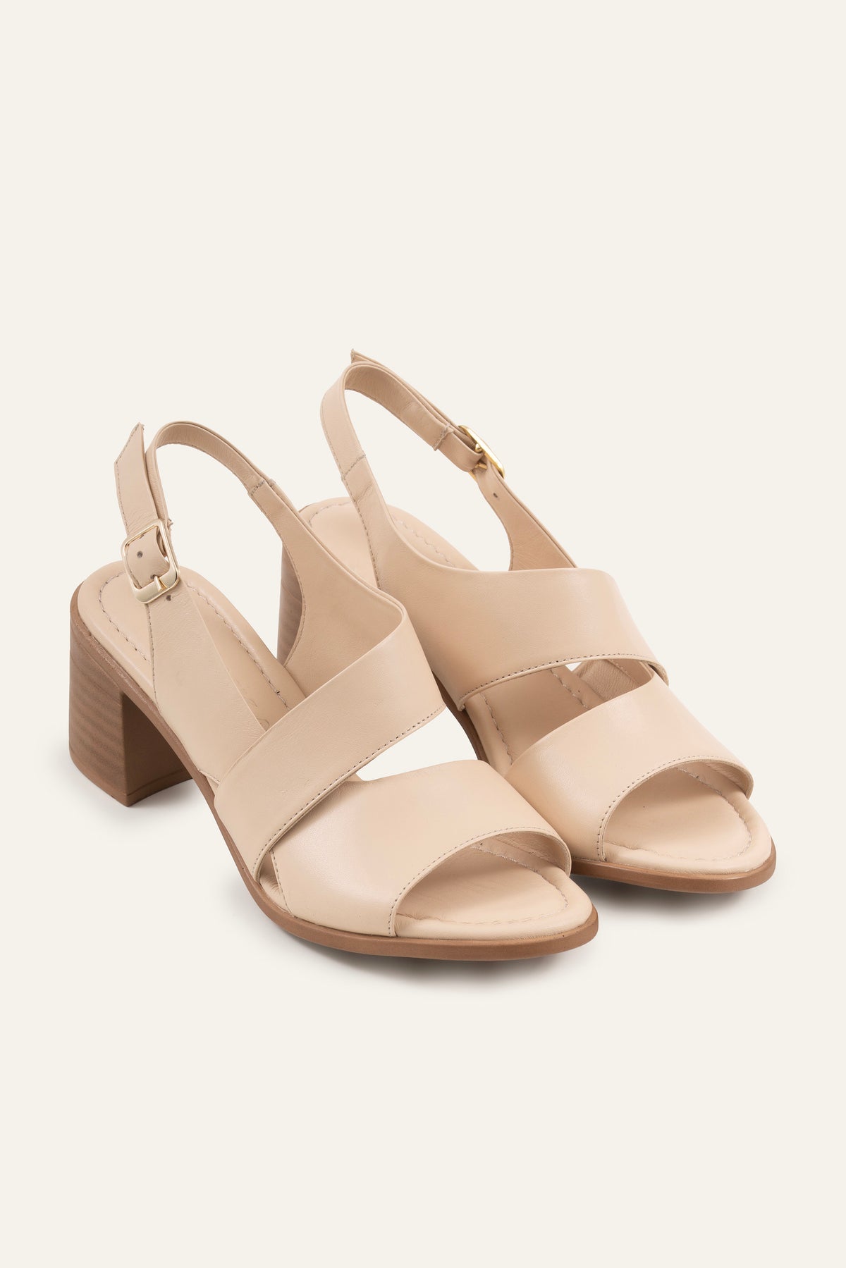 Ancona Genuine Leather Women Block Heel Sandals Cream - view 2