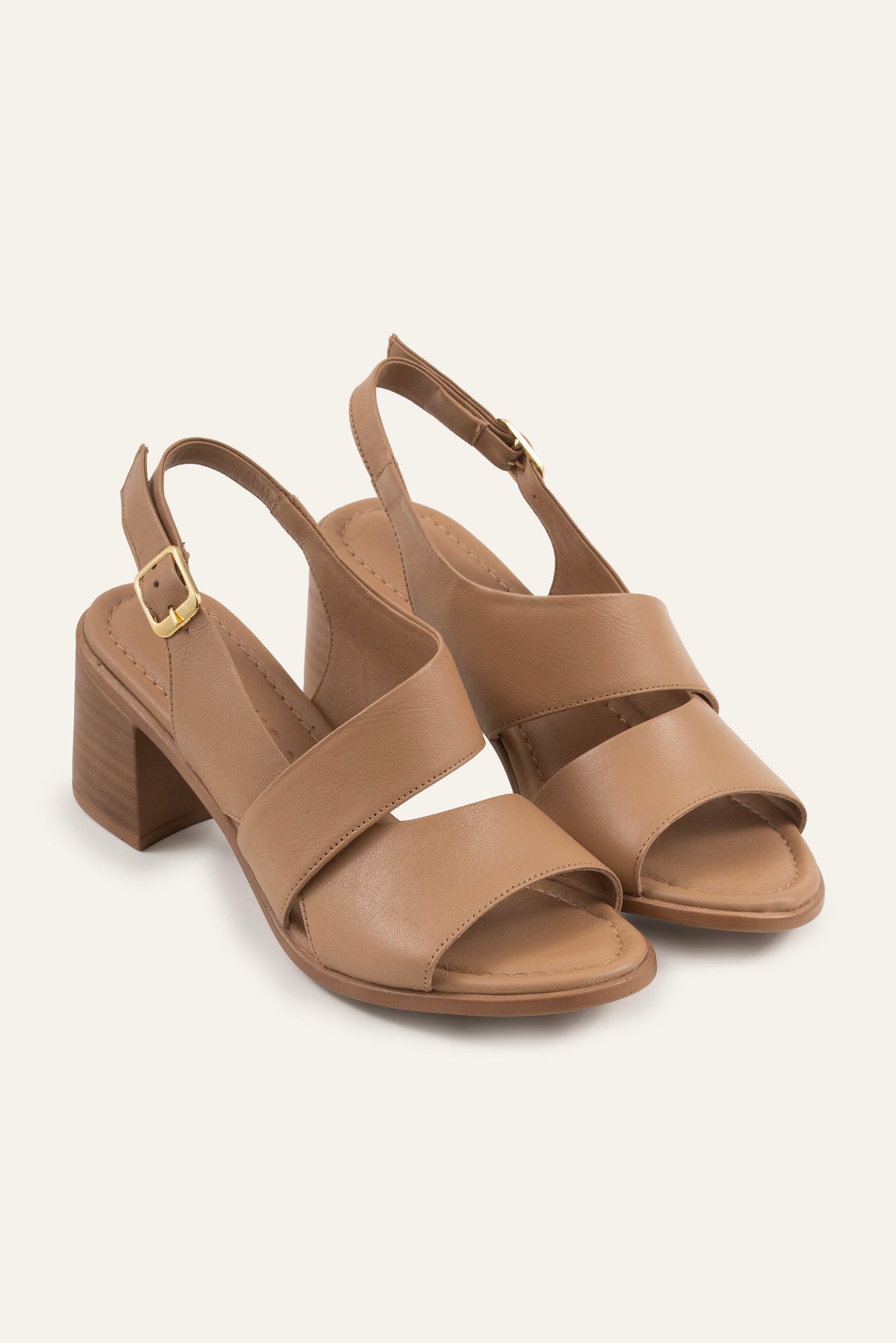 Ancona Genuine Leather Women Block Heel Sandals Taupe - view 2