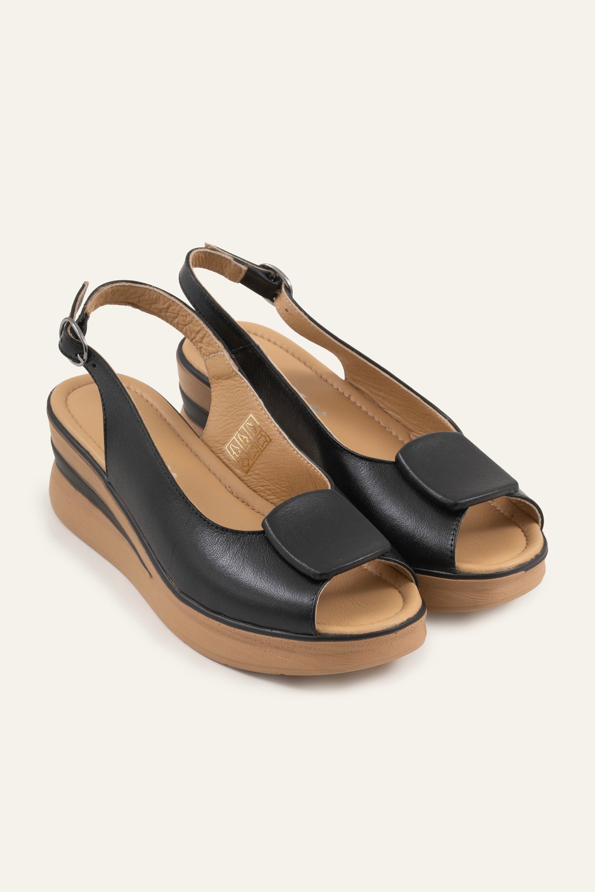 Bergamo Genuine Leather Women Wedge Sandals Black - view 3
