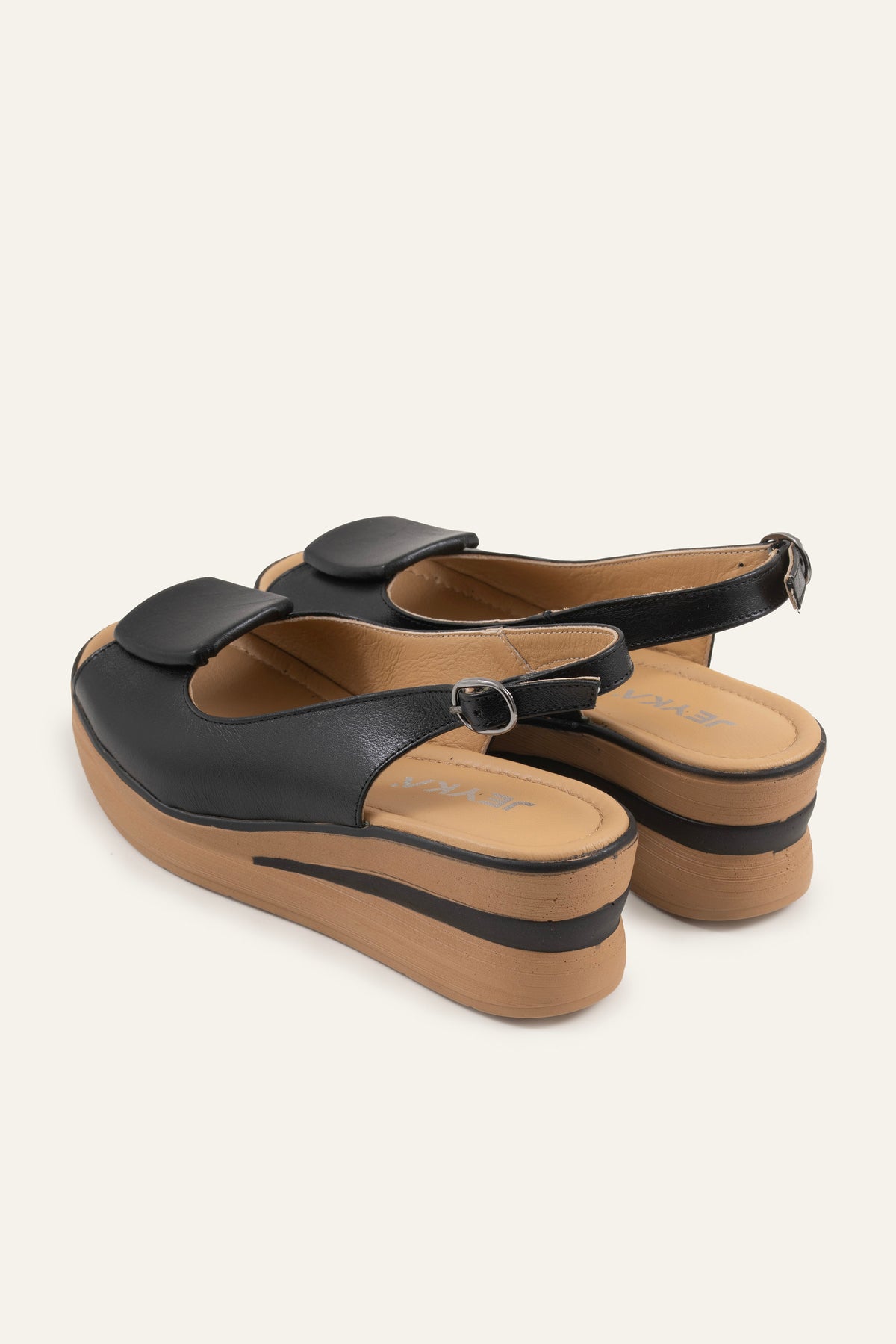 Bergamo Genuine Leather Women Wedge Sandals Black - view 4