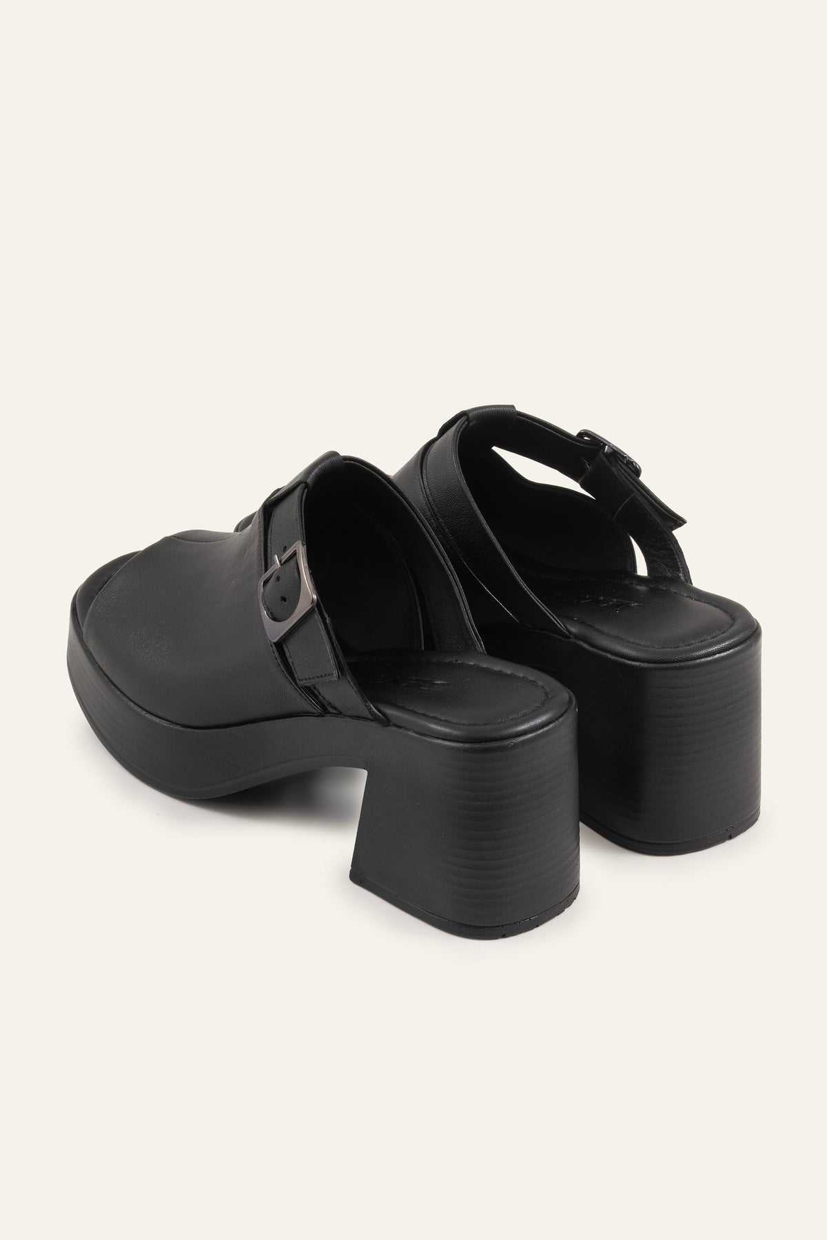 Bodrum Genuine Leather Women Platform Heel Mules Black - view 3