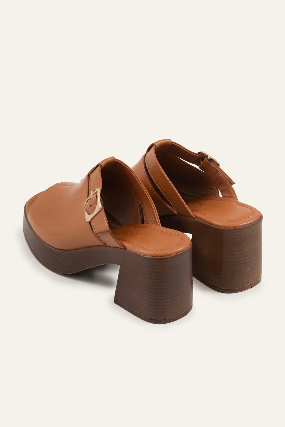 Bodrum Genuine Leather Women Platform Heel Mules Tan - view 3