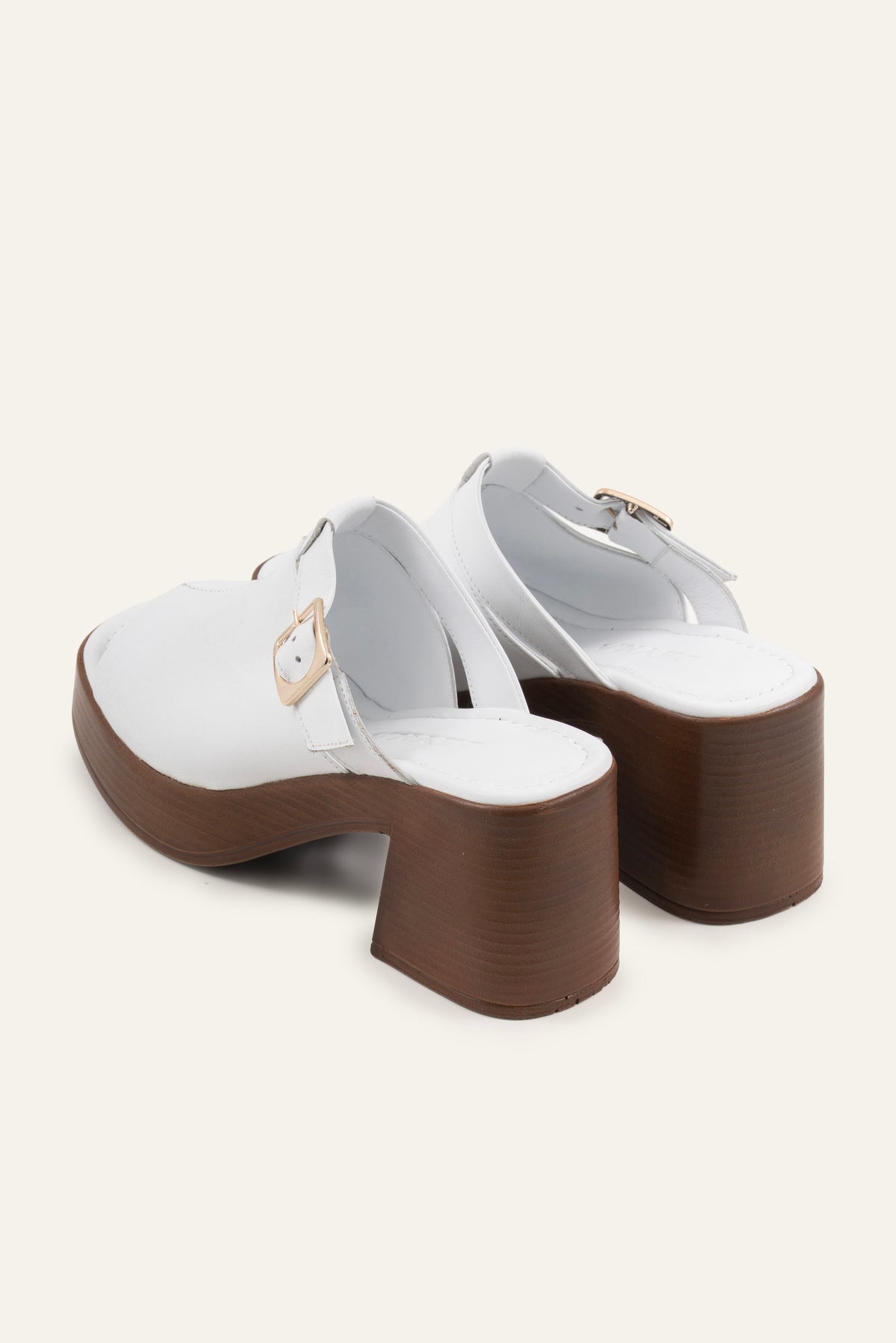 Bodrum Genuine Leather Women Platform Heel Mules White - view 3