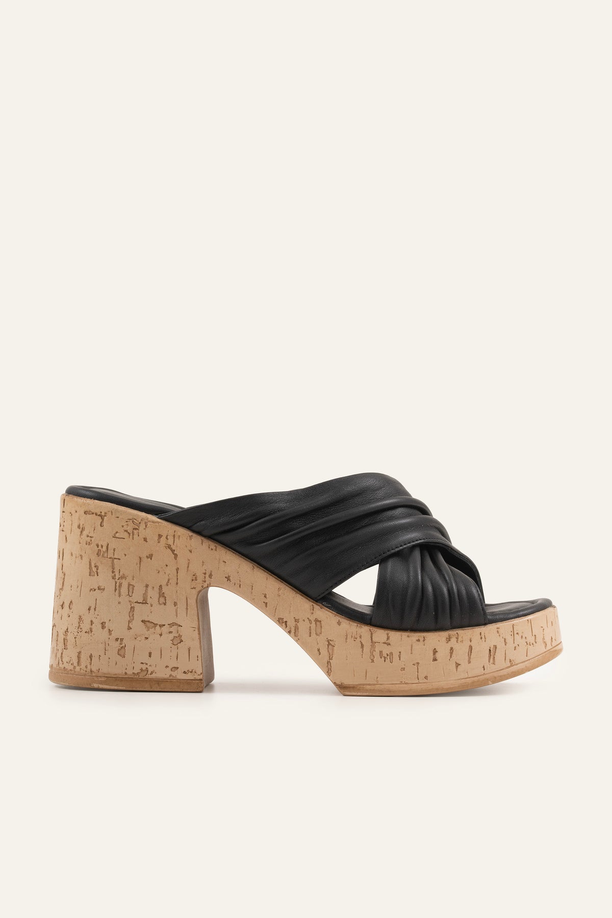 Cadiz Genuine Leather Women Cork Heel Mules Black - view 1