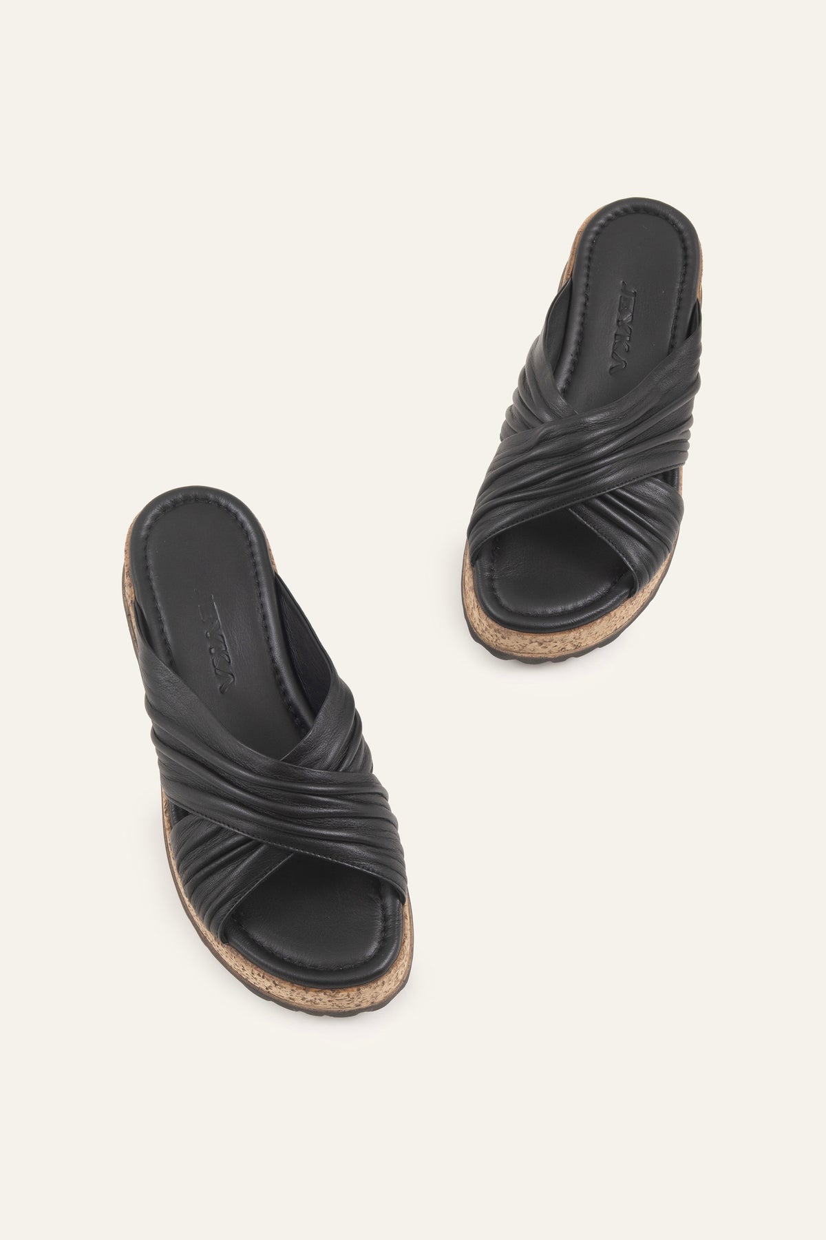 Cadiz Genuine Leather Women Cork Heel Mules Black - view 4