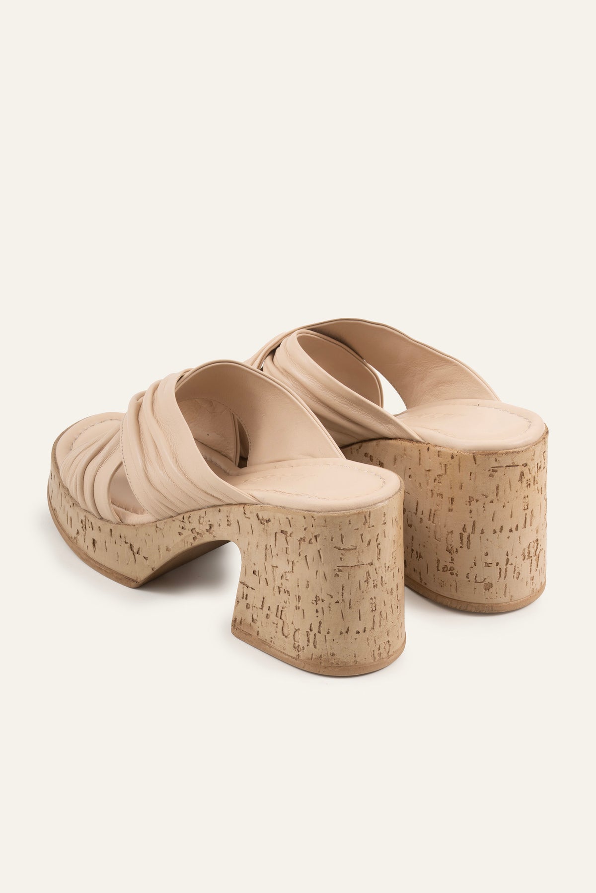 Cadiz Genuine Leather Women Cork Heel Mules Cream - view 3