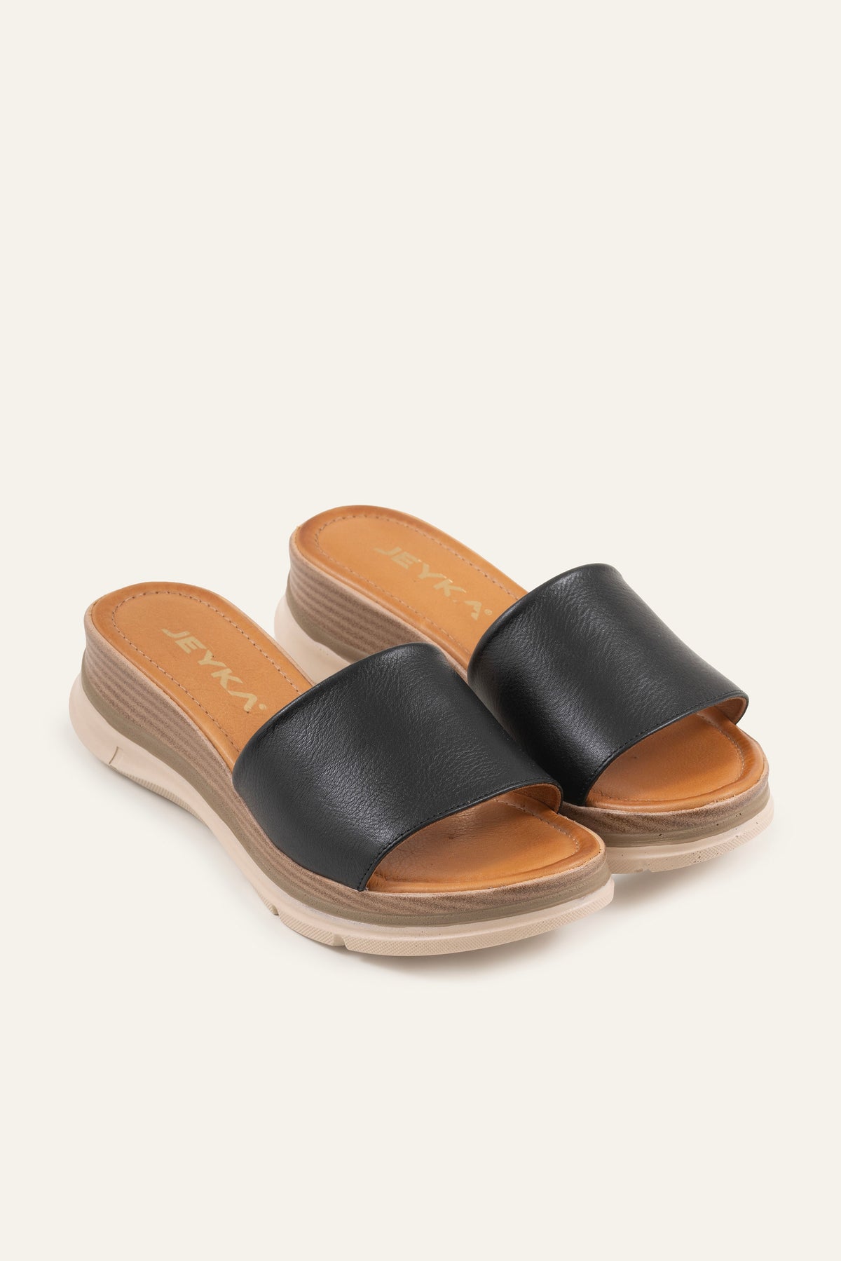 Cefalu Genuine Leather Women Wedge Slides Black - view 2
