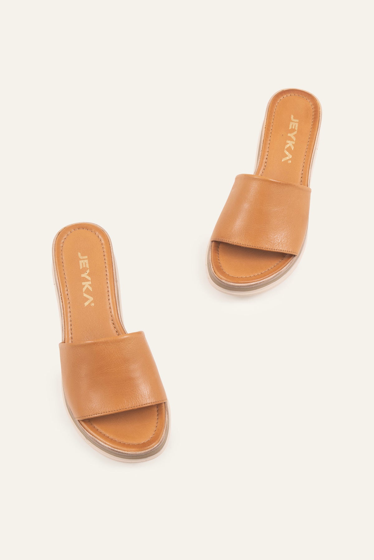 Cefalu Genuine Leather Women Wedge Slides Tan - view 4