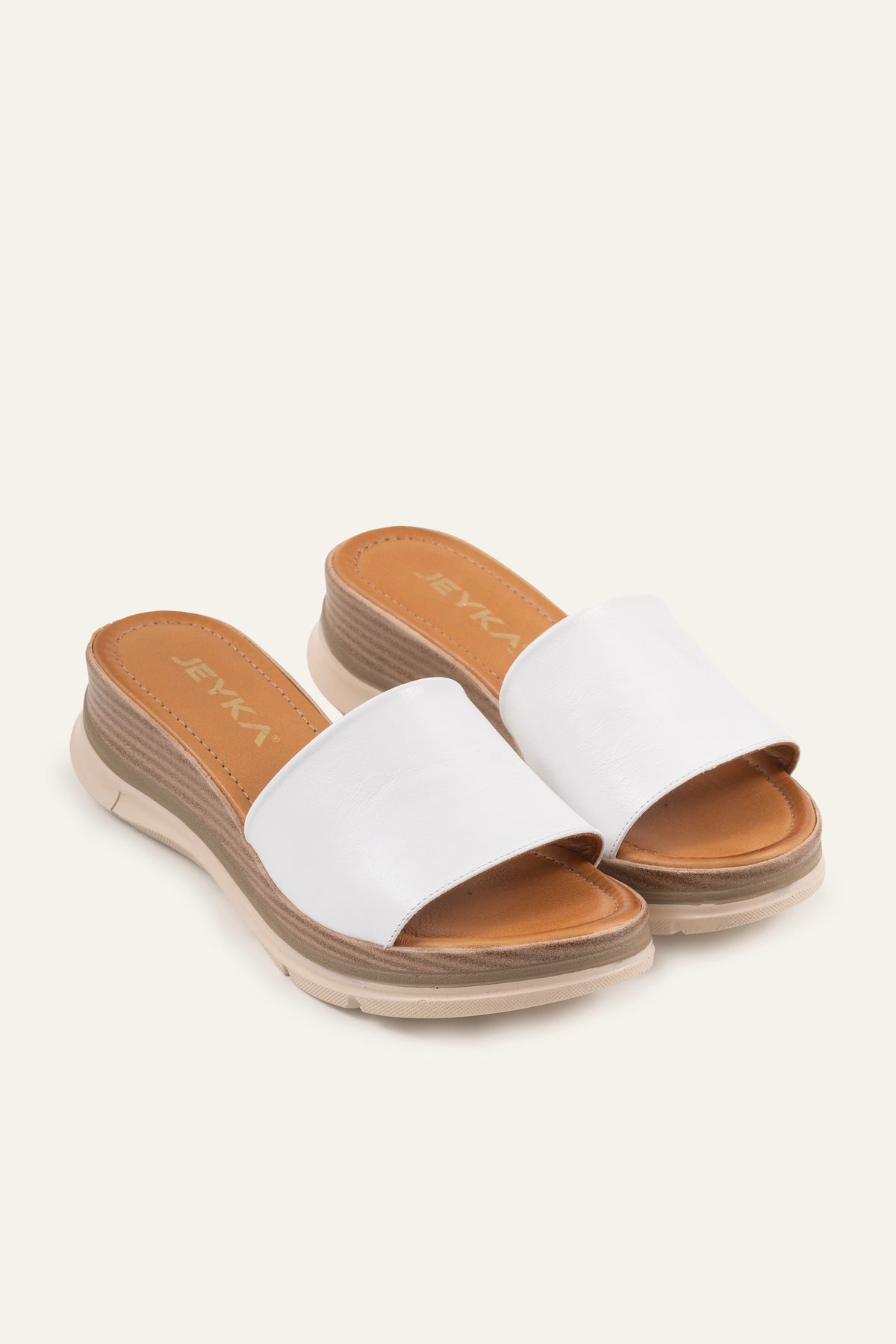 Cefalu Genuine Leather Women Wedge Slides White - view 2