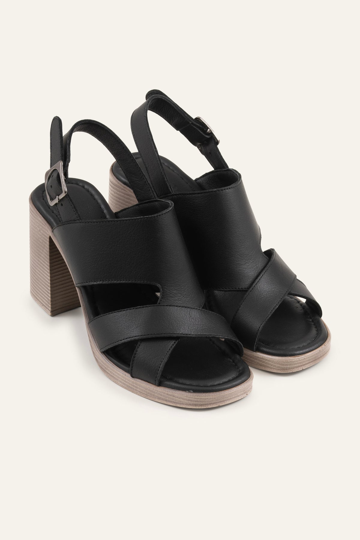 Cesme Genuine Leather Women Heeled Sandals Black - view 2
