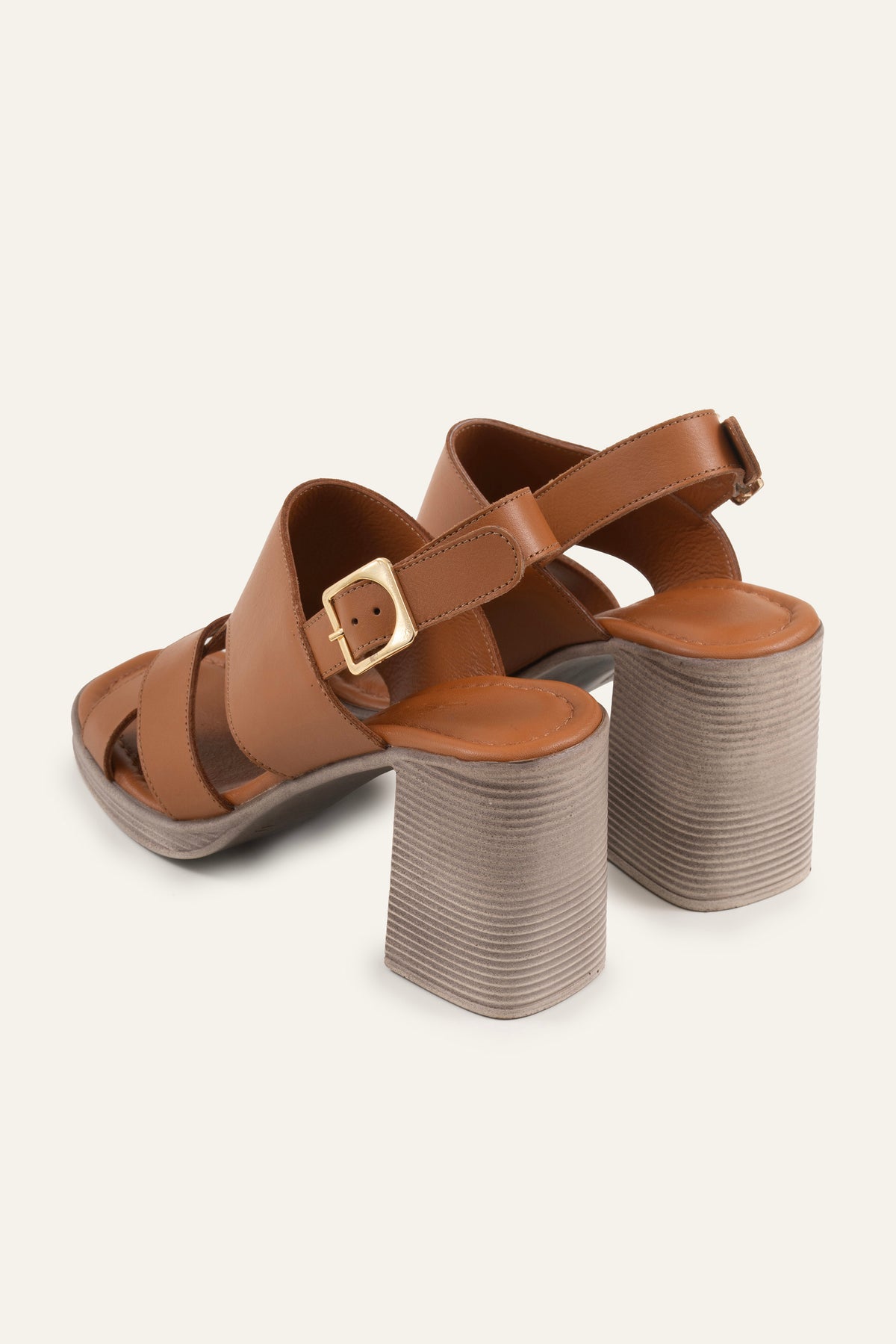 Cesme Genuine Leather Women Heeled Sandals Tan - view 3