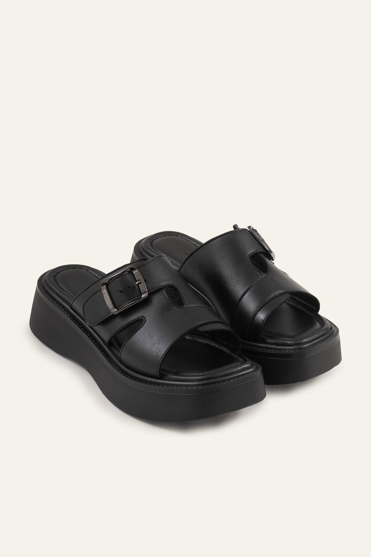Datca Genuine Leather Women Platform Slides Black - view 2