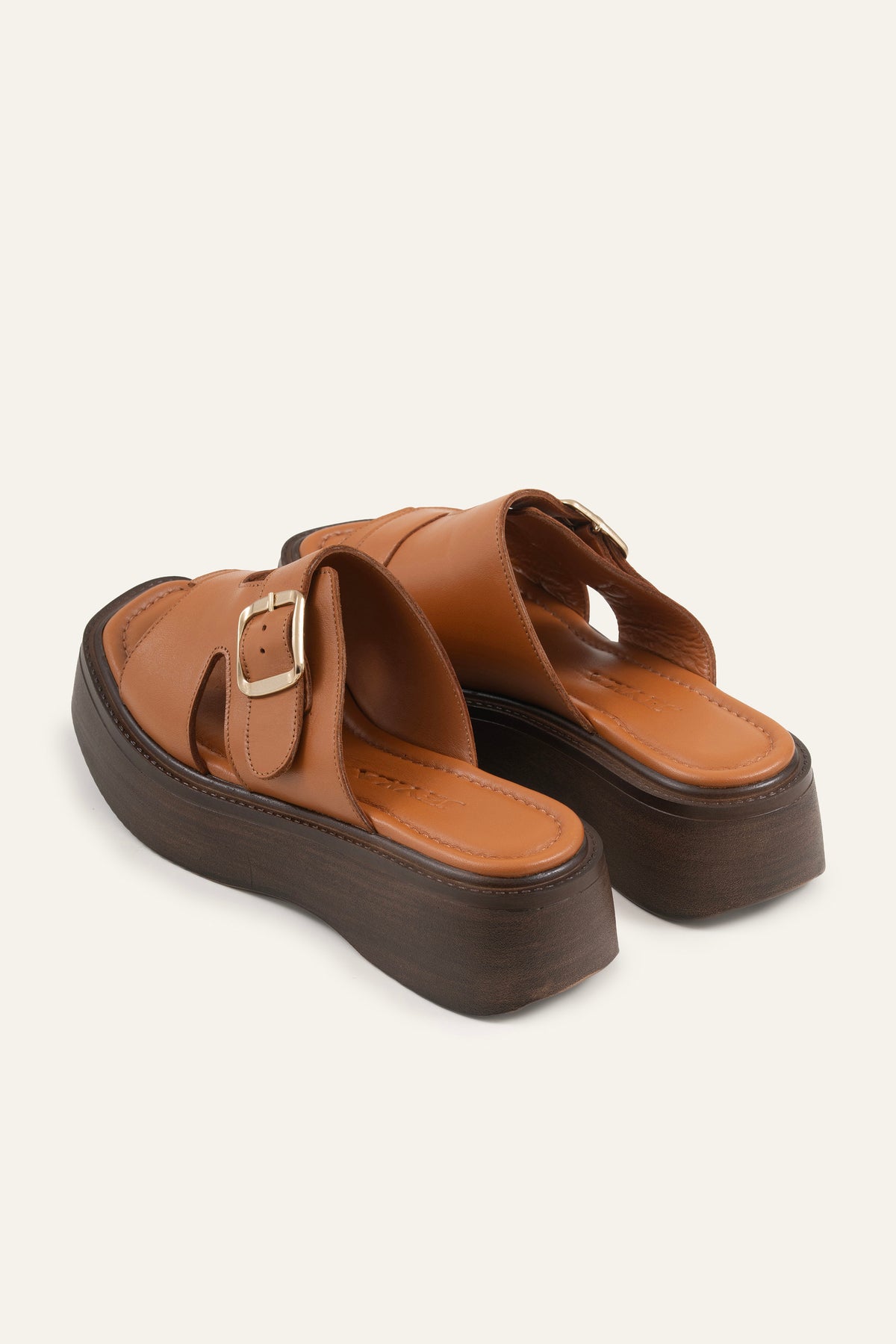 Datca Genuine Leather Women Platform Slides Tan - view 3