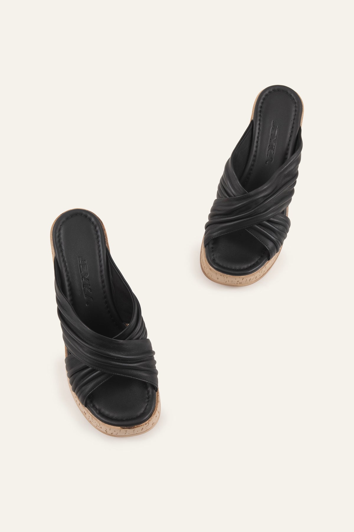 Elba Genuine Leather Women Cork Platform Slides Black - view 4