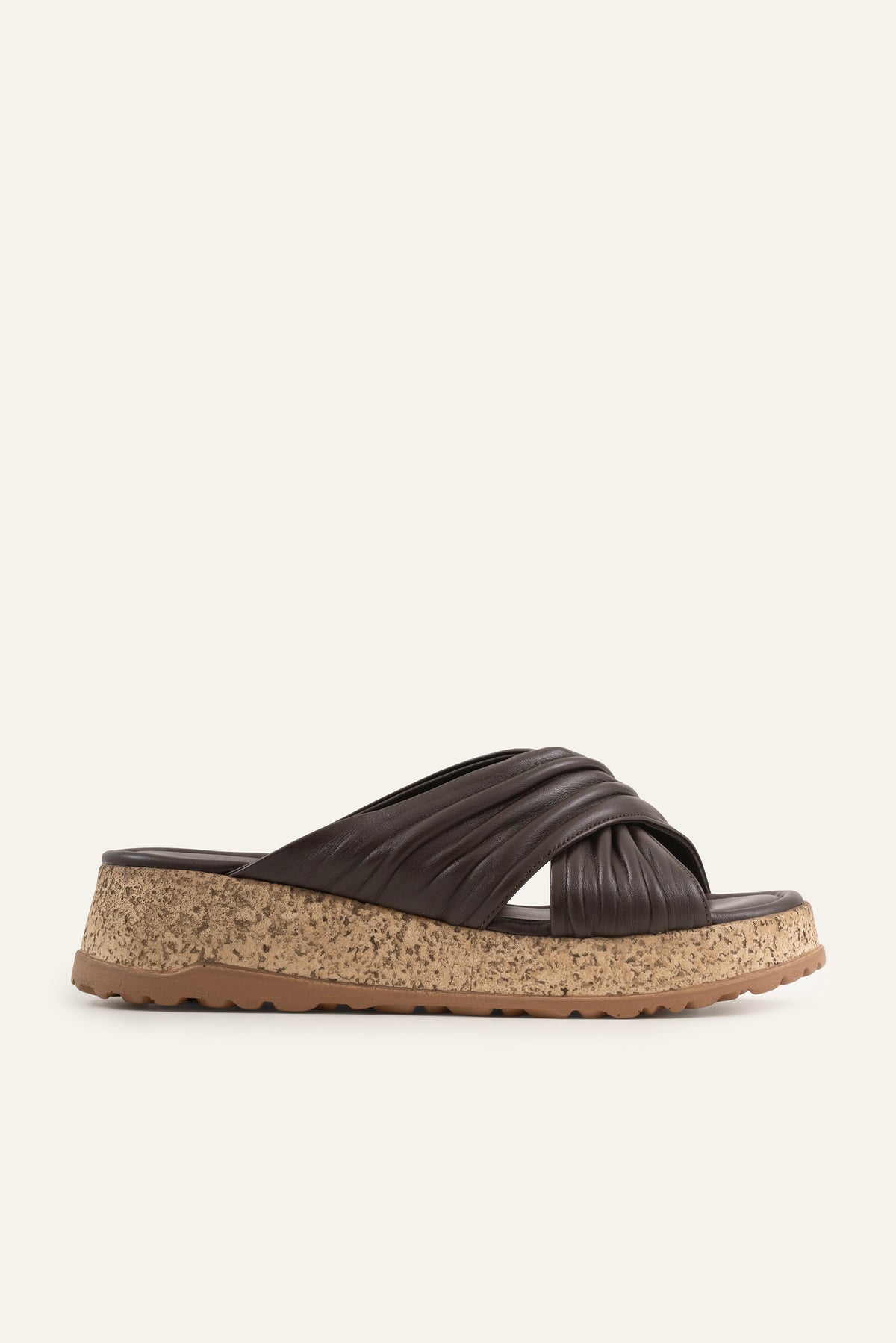 Elba Genuine Leather Women Cork Platform Slides Dark Brown - view 1