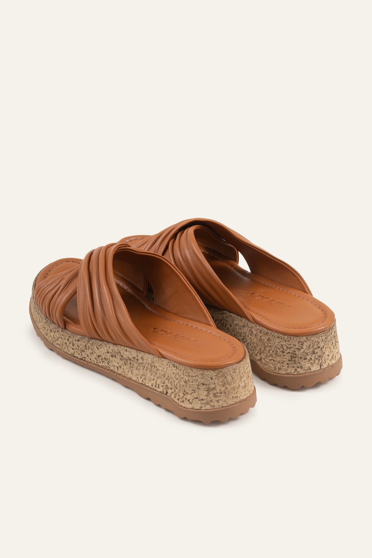 Elba Genuine Leather Women Cork Platform Slides Tan - view 3