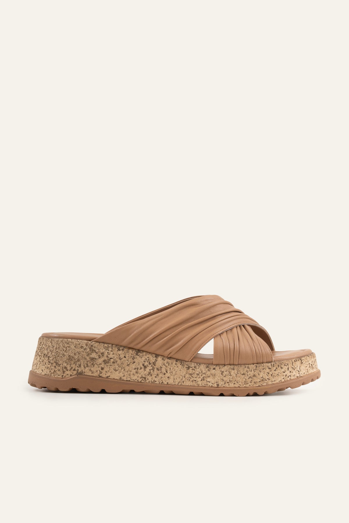 Elba Genuine Leather Women Cork Platform Slides Taupe - view 1