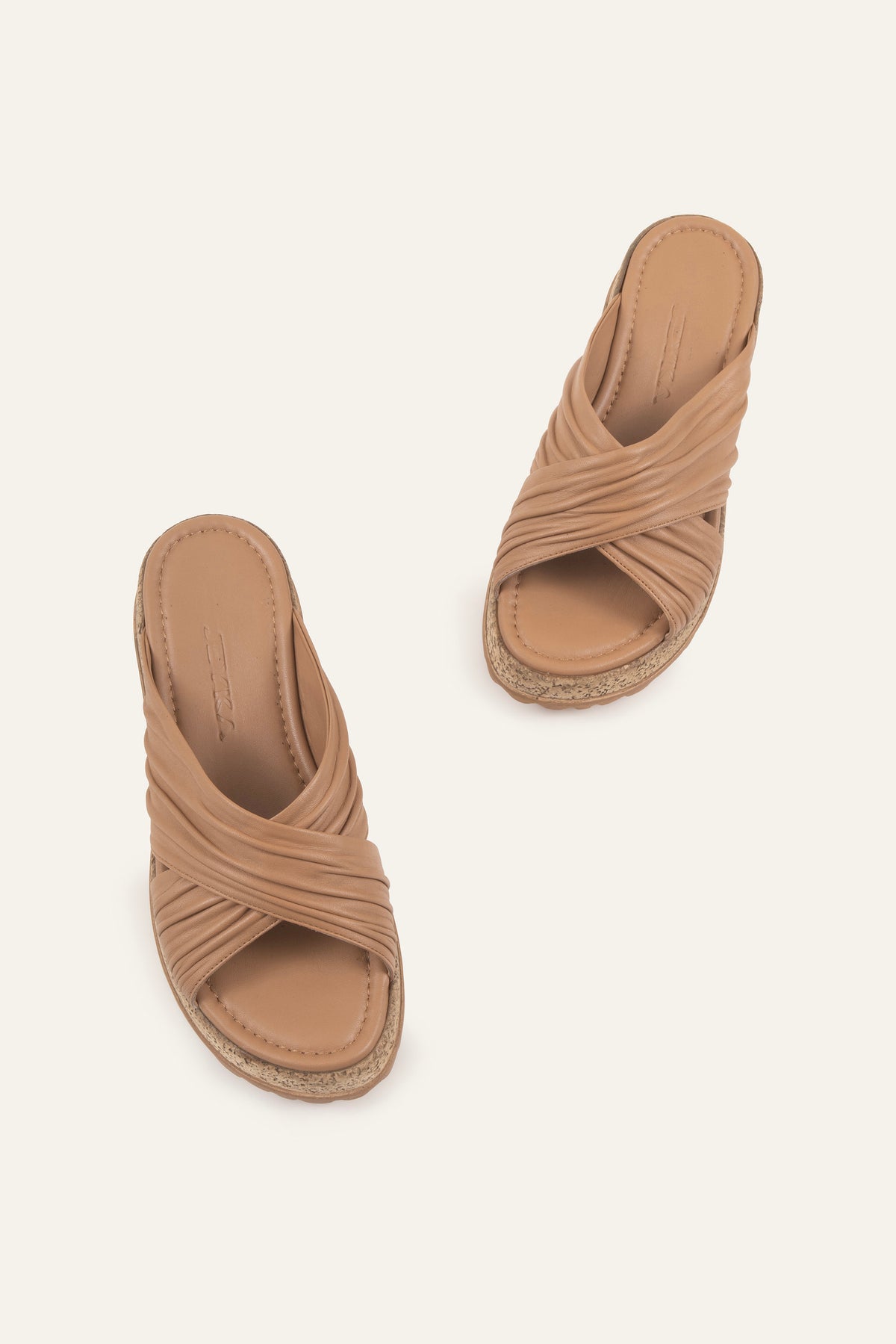 Elba Genuine Leather Women Cork Platform Slides Taupe - view 4