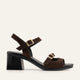 Genova Genuine Leather Women Block Heel Sandals Dark Brown