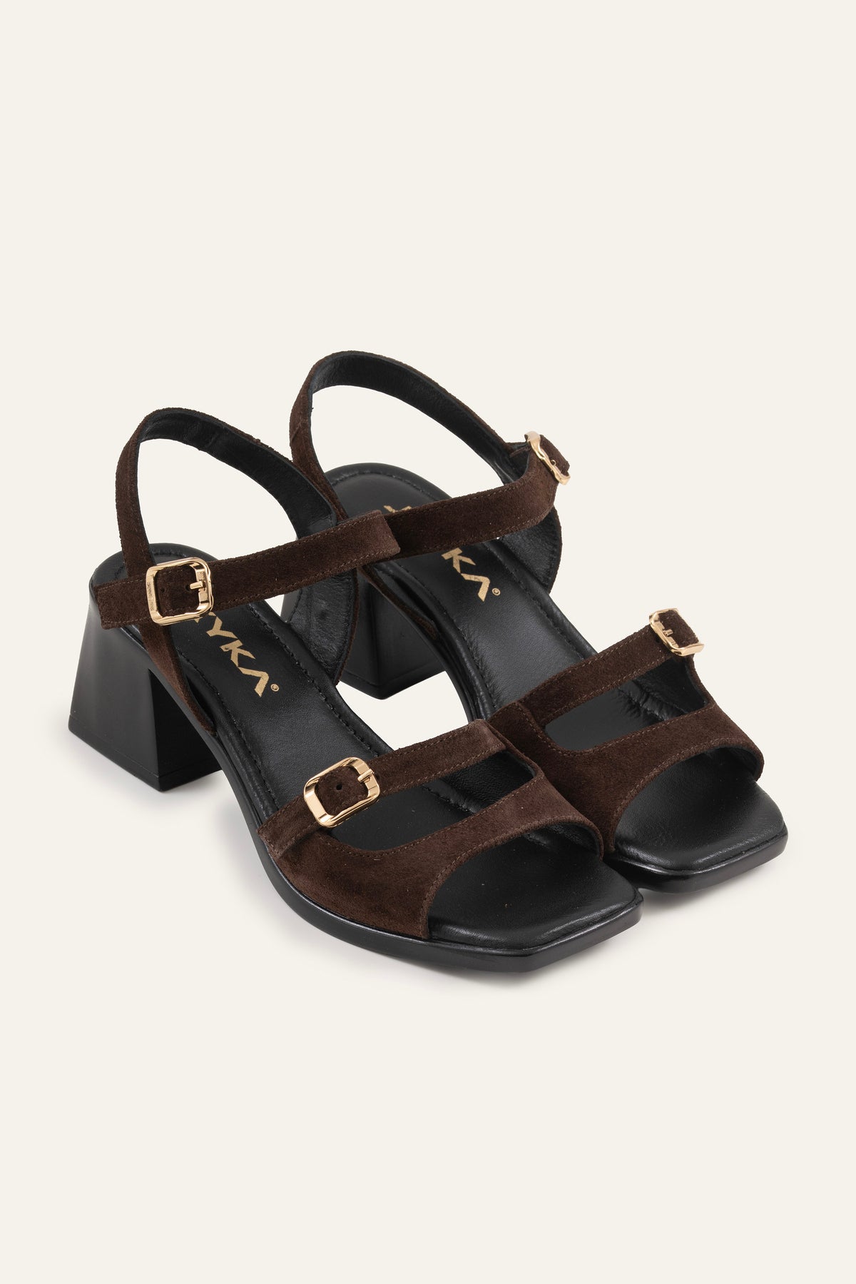 Genova Genuine Leather Women Block Heel Sandals Dark Brown - view 3