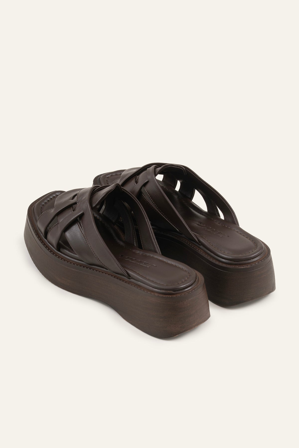 Ischia Genuine Leather Women Platform Slides Dark Brown - view 3