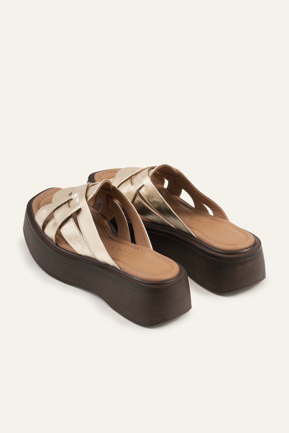 Ischia Genuine Leather Women Platform Slides Gold - view 3