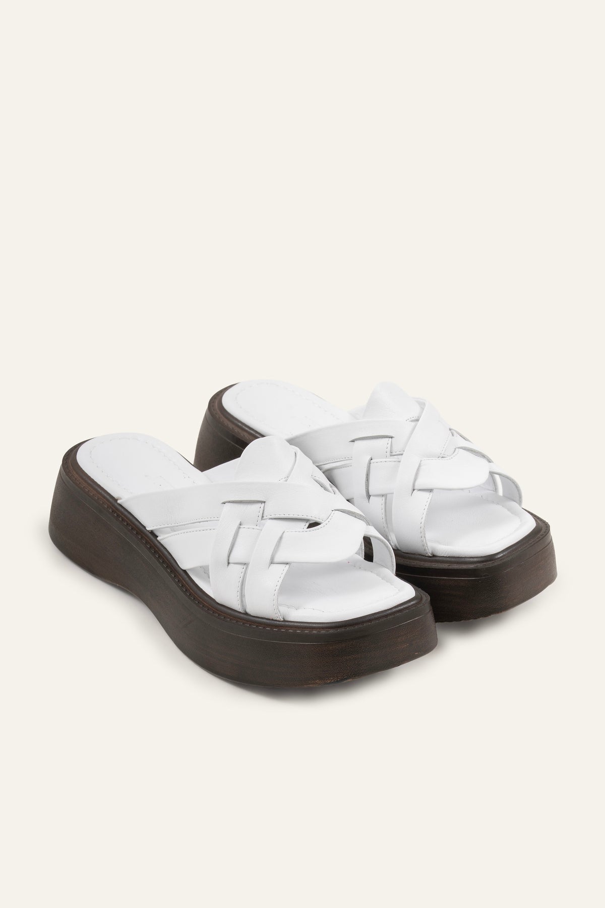 Ischia Genuine Leather Women Platform Slides White - view 2