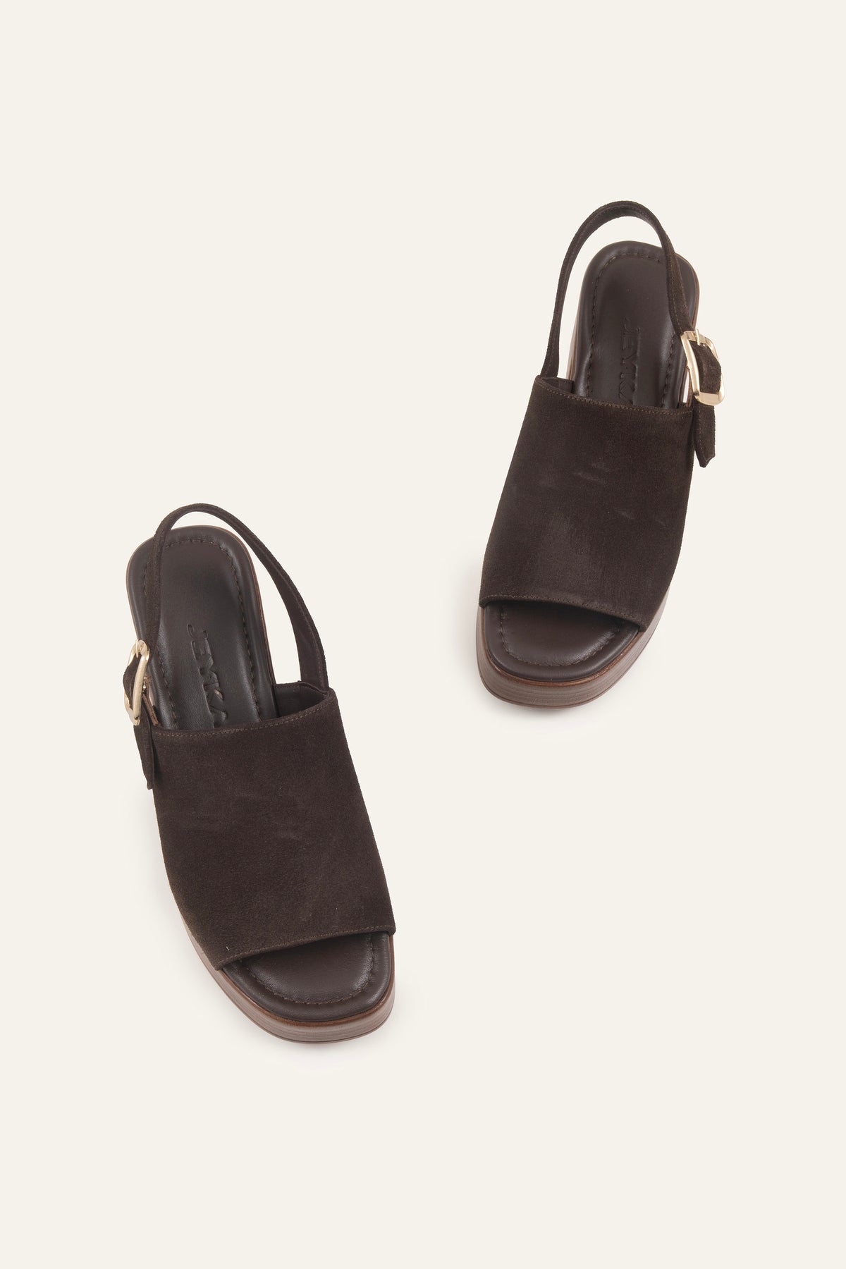 Kalkan Genuine Suede Women Platform Heel Sandals Dark Brown - view 4