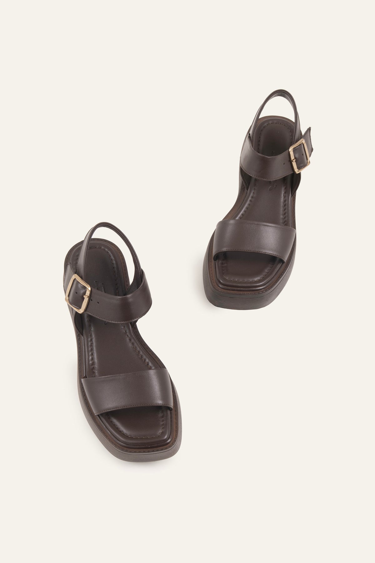 Lecce Genuine Leather Women Platform Sandals Dark Brown - view 4