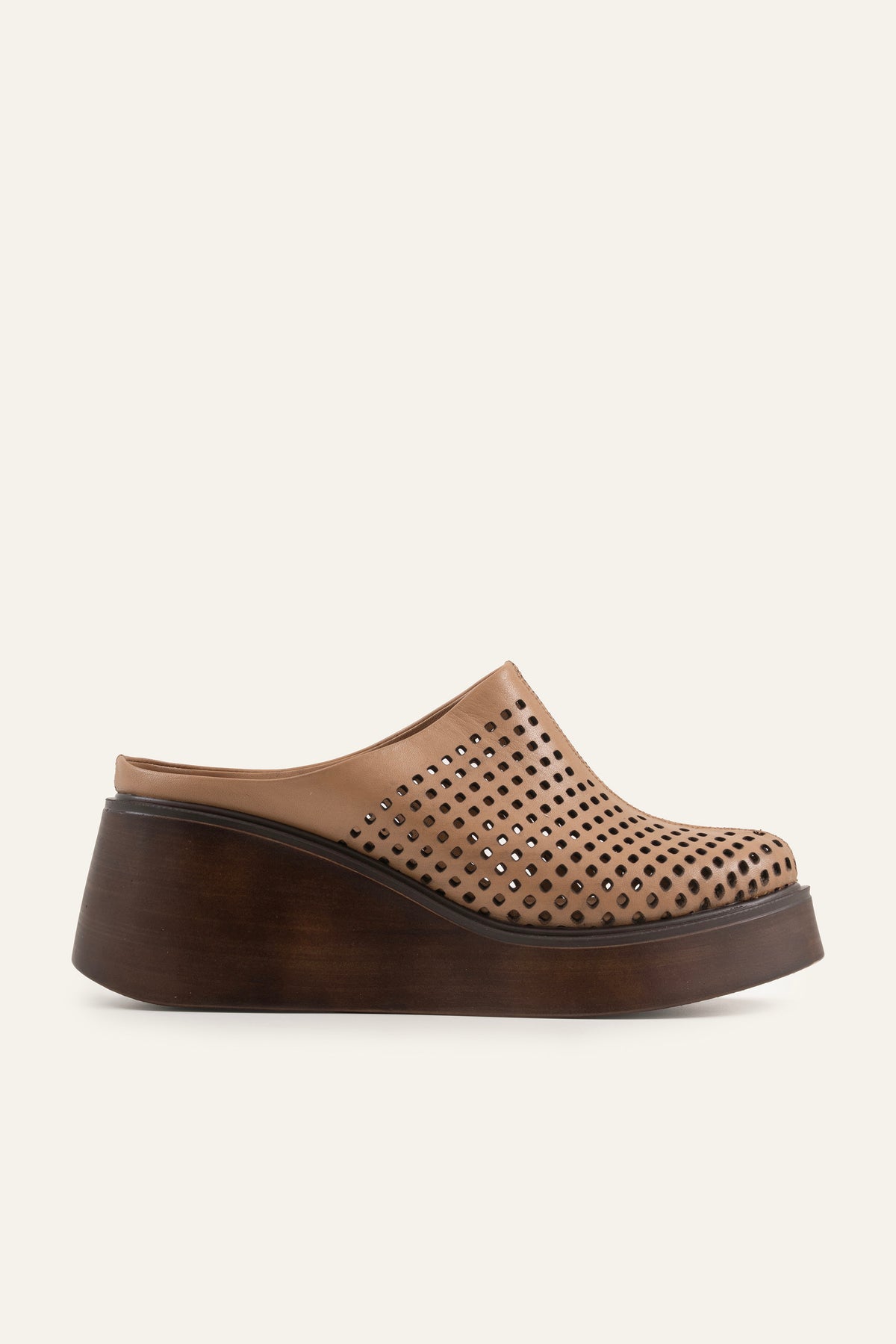 Lisbon Genuine Leather Women Wedge Clogs Taupe - view 1