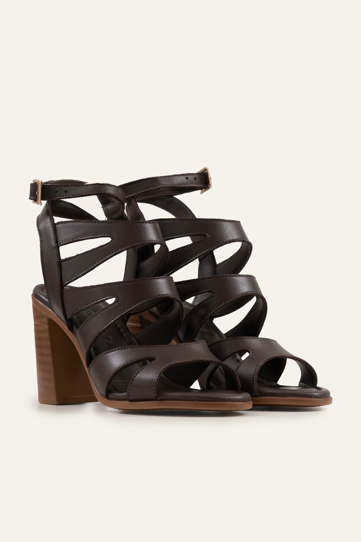 Maiori Genuine Leather Women Heeled Sandals Dark Brown - view 3
