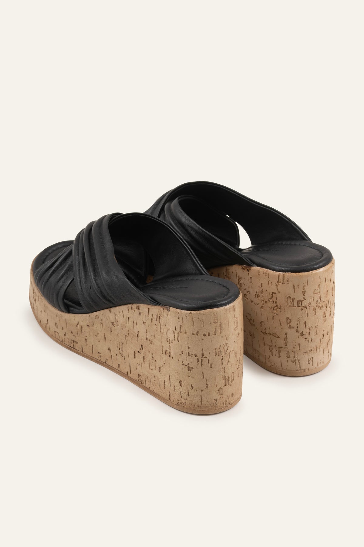 Malaga Genuine Leather Women Cork Wedge Mules Black - view 3