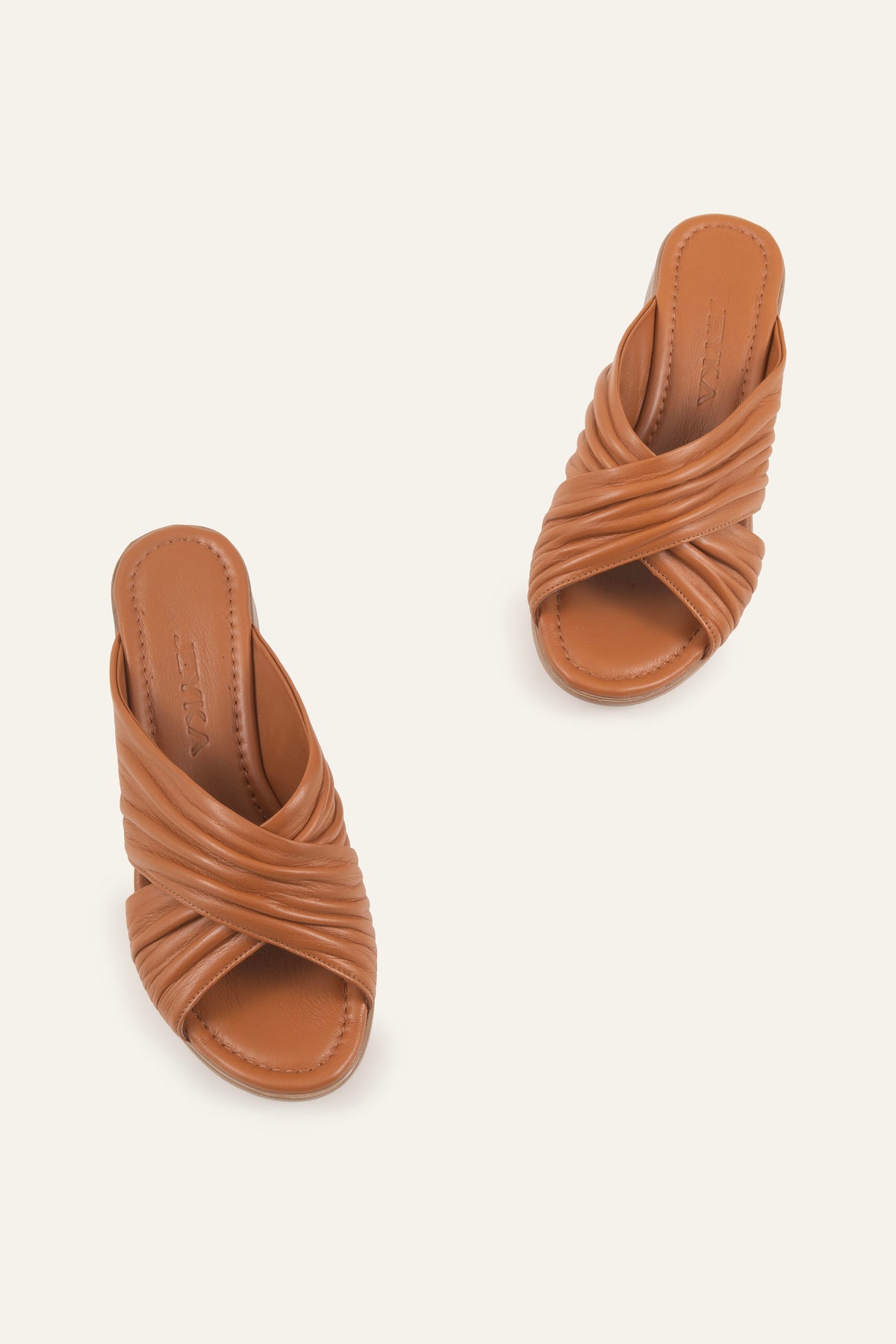 Malaga Genuine Leather Women Cork Wedge Mules Tan - view 4