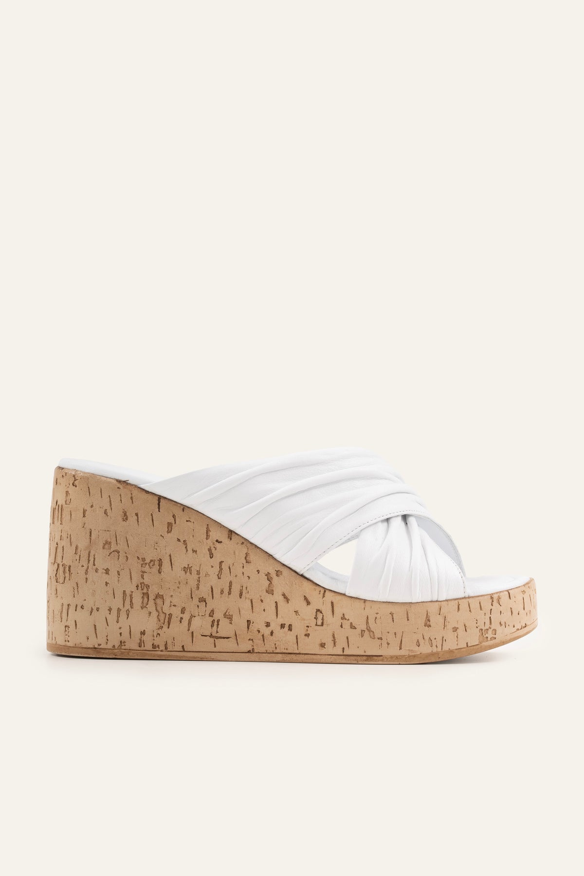 Malaga Genuine Leather Women Cork Wedge Mules White - view 1