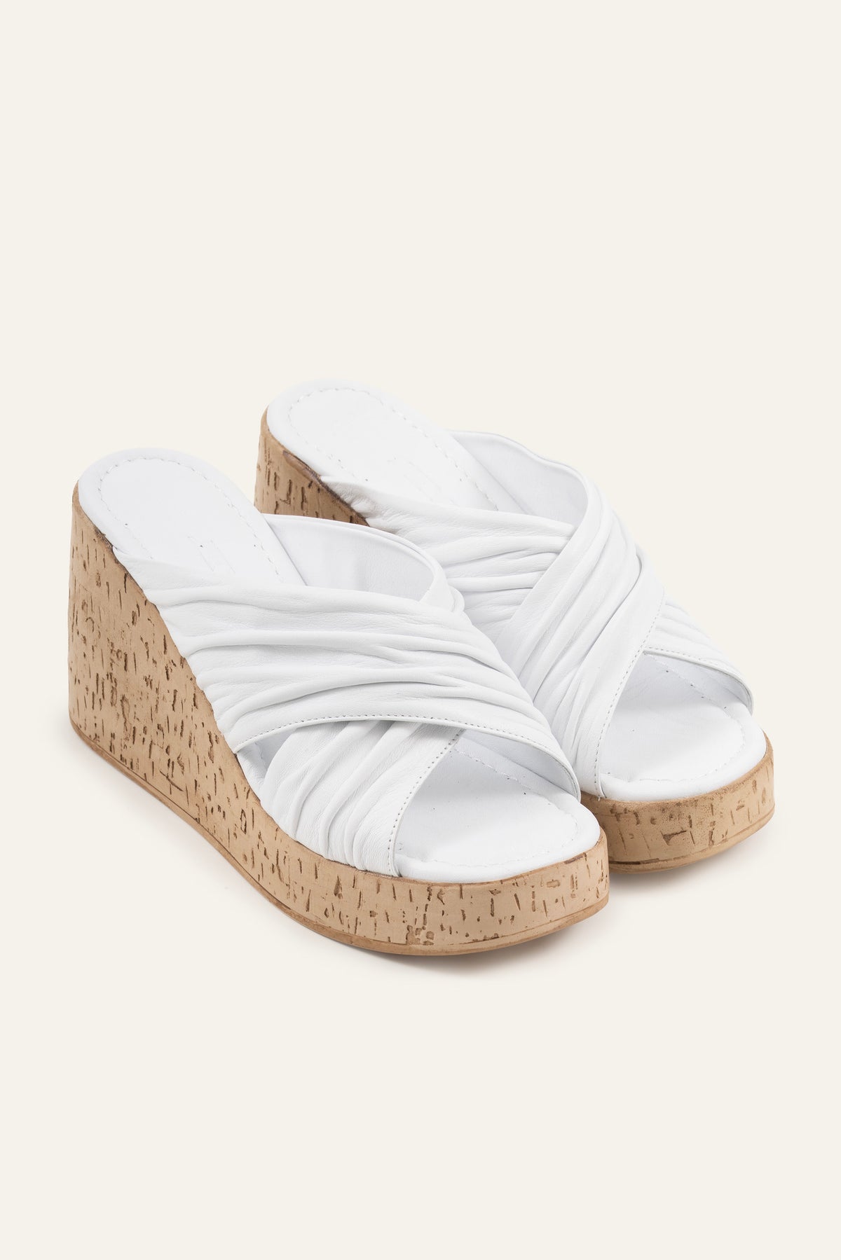 Malaga Genuine Leather Women Cork Wedge Mules White - view 2