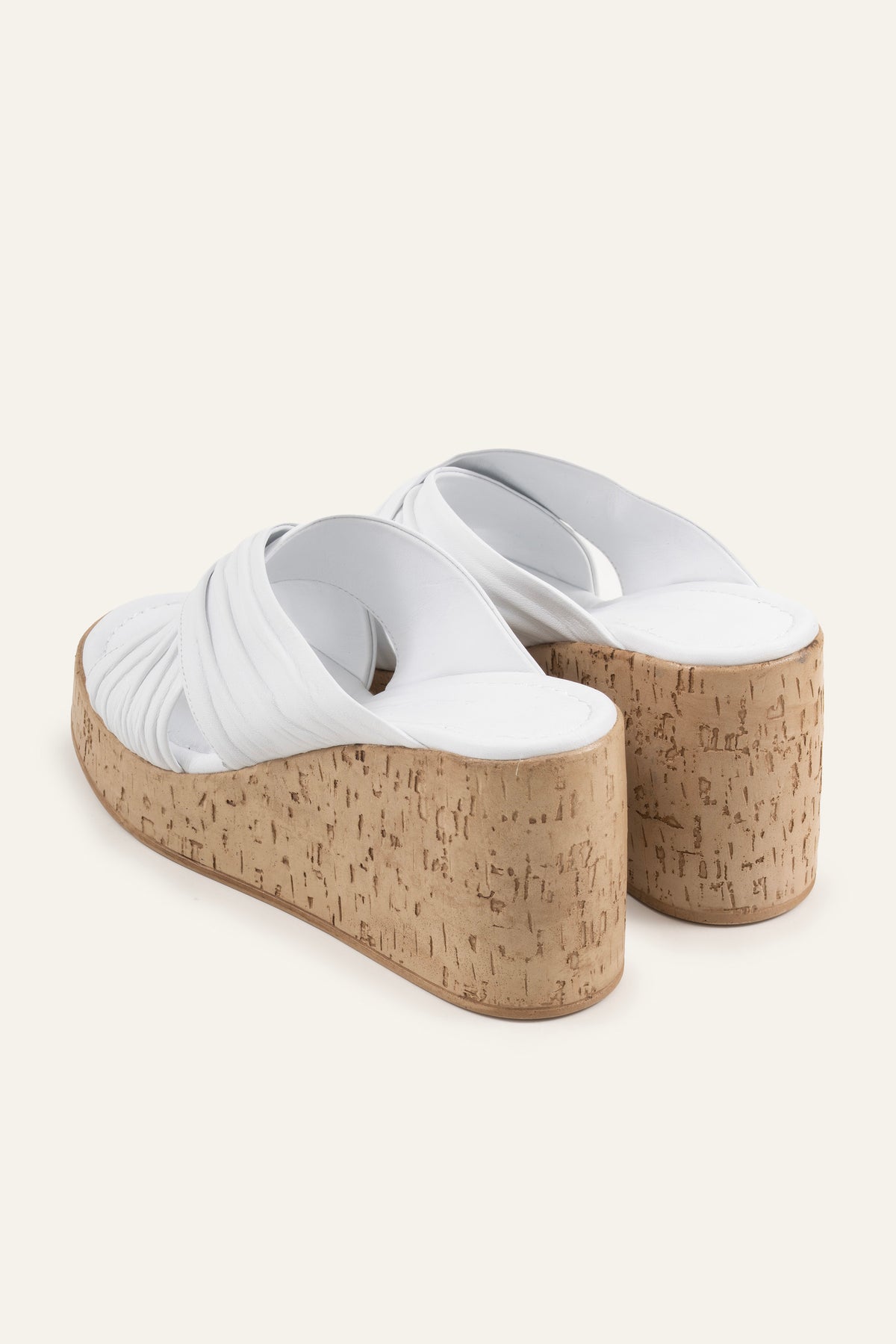 Malaga Genuine Leather Women Cork Wedge Mules White - view 3