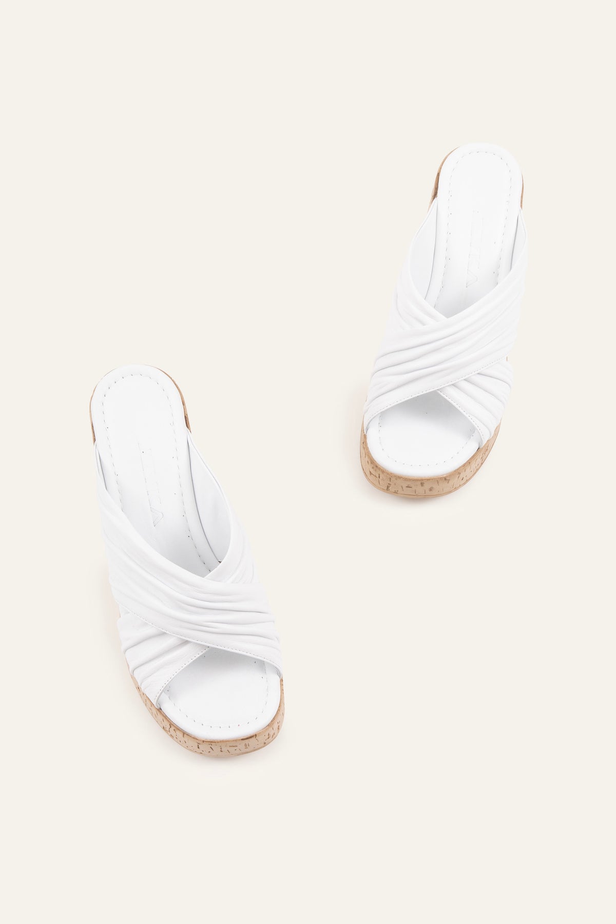 Malaga Genuine Leather Women Cork Wedge Mules White - view 4