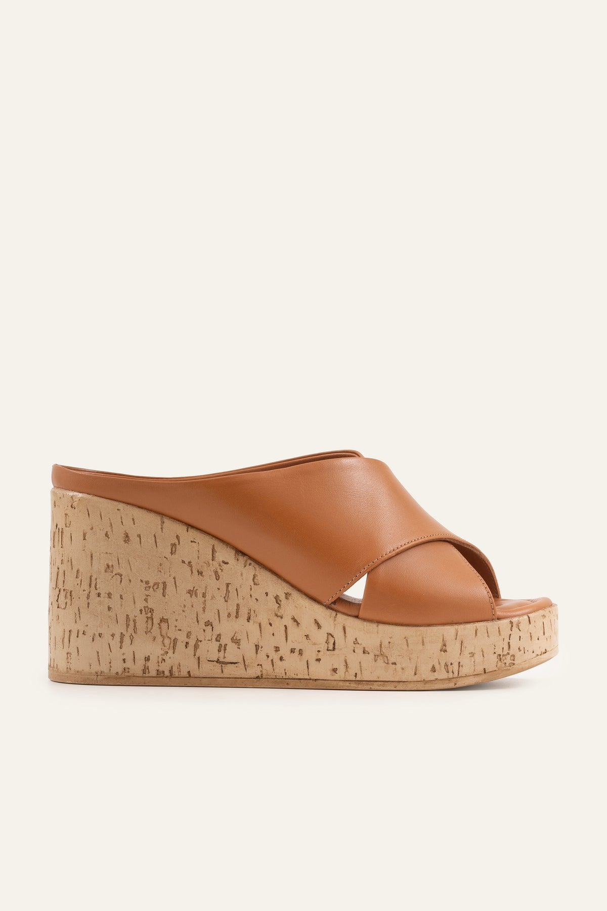 Mallorca Genuine Leather Women Cork Wedge Slides Tan - view 1