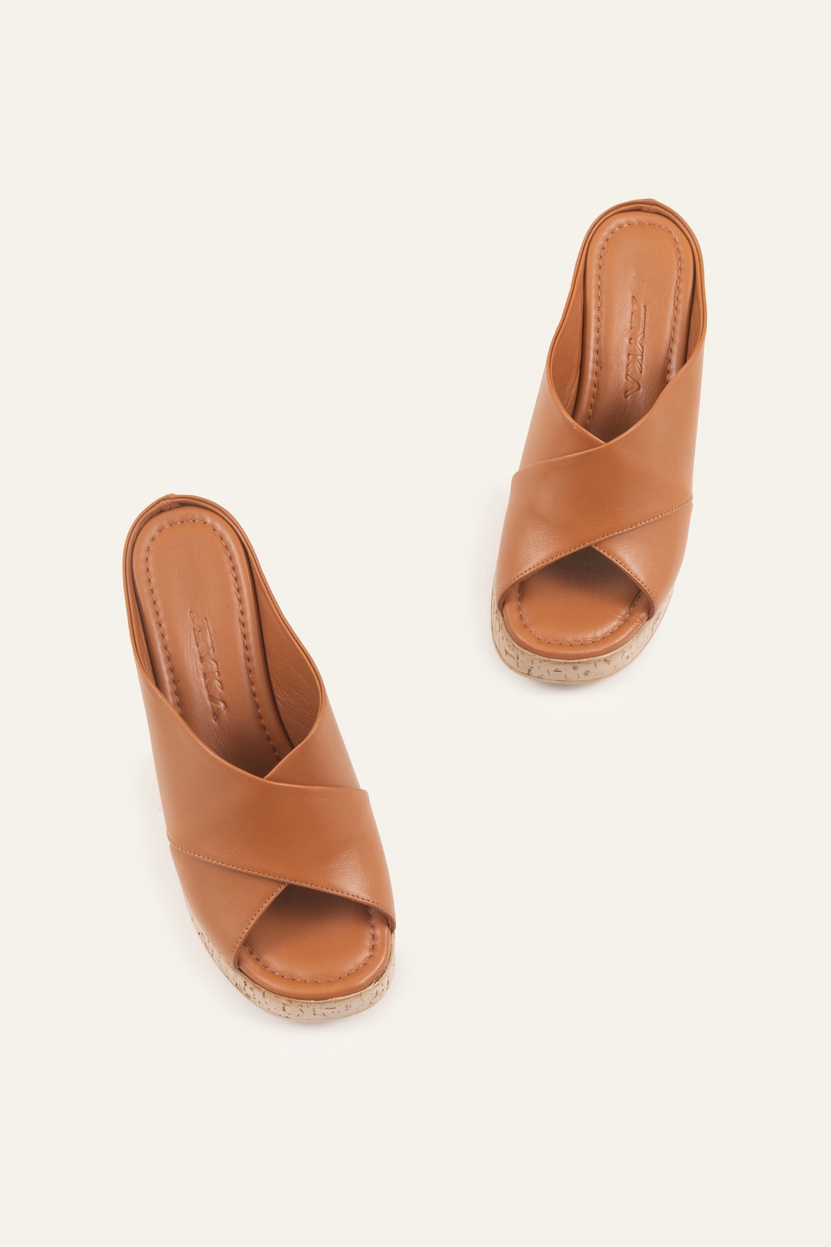 Mallorca Genuine Leather Women Cork Wedge Slides Tan - view 4