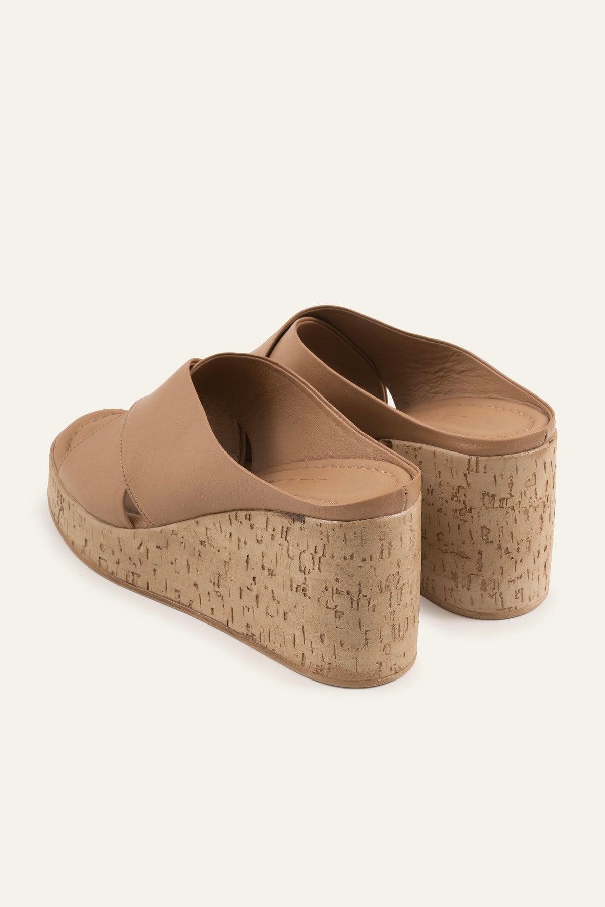 Mallorca Genuine Leather Women Cork Wedge Slides Taupe - view 3