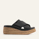Menorca Genuine Leather Women Espadrille Slides Black