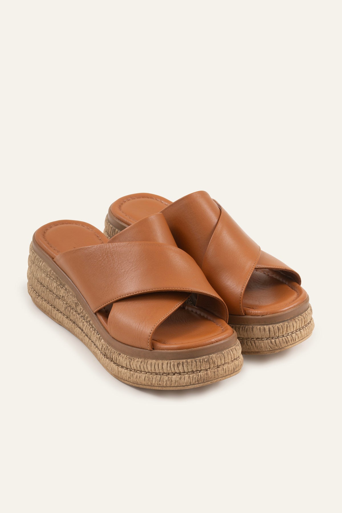 Menorca Genuine Leather Women Espadrille Slides Tan - view 2
