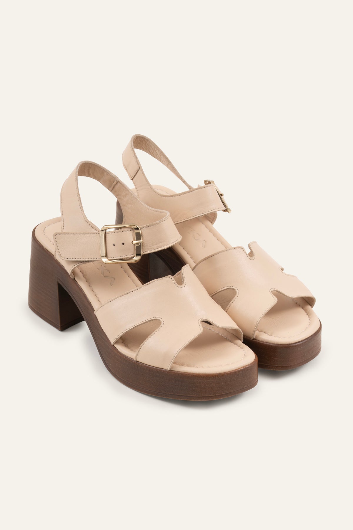 Modena Genuine Leather Women Platform Heel Sandals Cream - view 2
